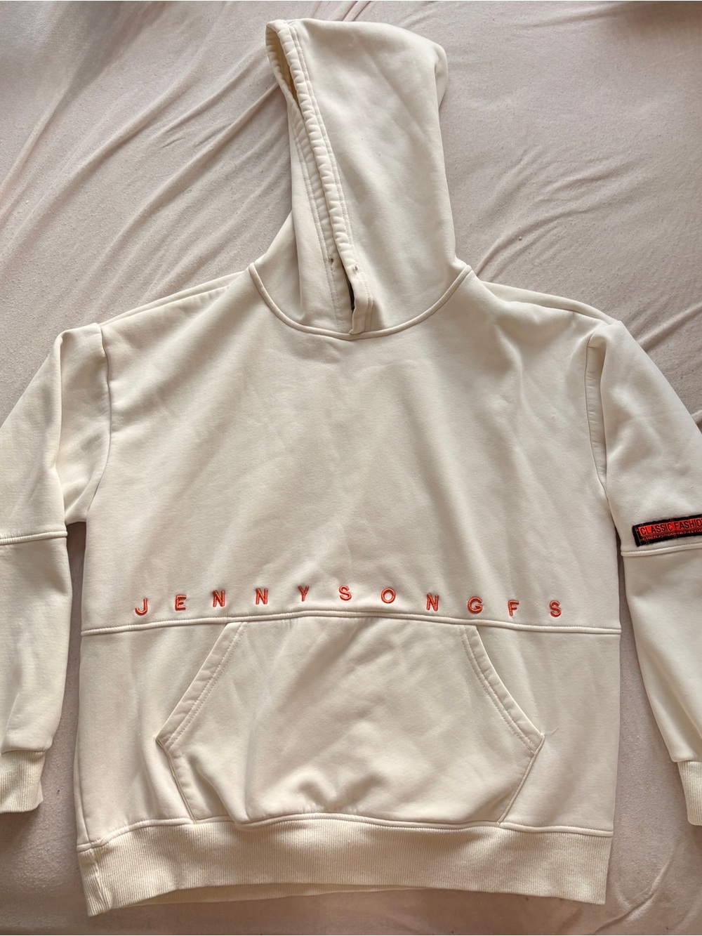 Jenny Song Cream Hoodie with Embroidered Logo